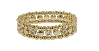 Gold ball & brilliant cubic zirconia stretch bracelet
